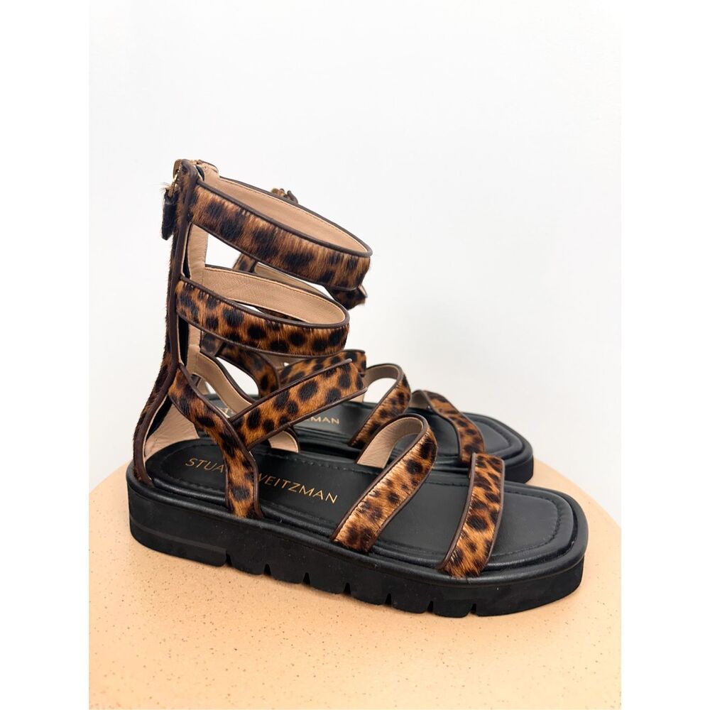 Stuart Weitzman Women’s Gala Lift Leopard Gladiator Sandals